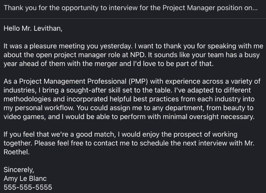 Crafting the Perfect Internal Interview Thank You Email Example